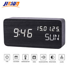 JINSUN Table Clock Sound Control Desktop Luminous Alarm Clock for Children Wooden Calendar Modern Adjustable Brightness 2024 - buy cheap