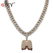 GUCY  Name Red Dripping Bubble Letters Necklaces&Pendant Gold Silver Color Micro Pave CZ Hip Hop 14mm Cuban Chain Necklace 2024 - buy cheap