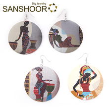 SANSHOOR Printed African Tribe Wood Drop Earrings Afrocentric Ethnic Black Woman Headwrap For Ladies Valentine's Day Gift 1pair 2024 - buy cheap