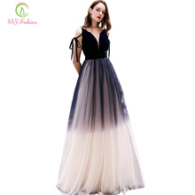 SSYFashion New Elegant Navy Blue Evening Dress V-neck Simple Gradient Color Backless Prom Party Gowns  Evening Dresses Long 2024 - buy cheap