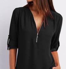 Women Chiffon Blouse 2021 New V-neck  zipper Mid sleeve pull sleeves Casual  loose shirt Female Tops Vestidoes 2024 - buy cheap