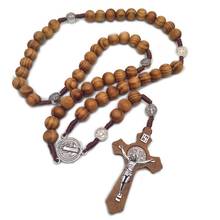 New Fashion Handmade Round  Bead Catholic Rosary    Cross Religious brown  Wood Beads  Mens Rosary Necklace 2024 - buy cheap