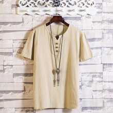 Camiseta masculina de verão, camiseta fina de linho estilo japonês, tamanho grande 4xl 5xl, camiseta masculina de manga curta 2024 - compre barato