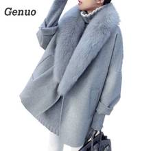 Elegant Women Spring Wool Coats Fur Collar Plus Size Grey Warm Loose Woolen Coat Fashion Thicken Long Jackets casaco feminino 2024 - buy cheap