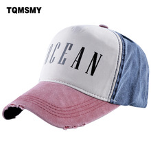 TQMSMY Letter OCEAN Washed Denim Cotton Men Baseball Cap Women SunHats For Men Women Snapback Dad Hats Summer Casual Caps TMA11 2024 - buy cheap