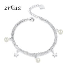 ZRHUA nuevo diseño de Plata de Ley 925 romántico de plata de la joyería de circonita cúbica brazaletes para las mujeres brillante de imitación perla Bijjoux 2024 - compra barato