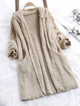 winter warm comfortable casual loose long woman fleece coats fashion hooded long sleeve open stitch female coats 2024 - buy cheap
