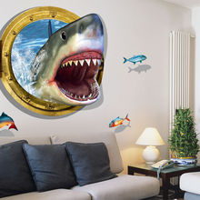 3D Shark Porthole Wall Art Sticker Living Room Mural Vinyl Decal DIY Home Decor 2024 - buy cheap