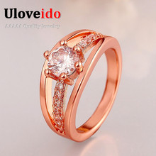 Uloveido Свадебные ювелирные изделия кольцо для женщин, розовое золото кольца камни Кольцо для женщин Aneis Feminino обручальное кольцо 20% скидка R007 2024 - купить недорого