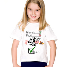 Os animais da cópia dos desenhos animados são amigos não alimento crianças t-shirts crianças vão vegan verão tees meninos/meninas bonito encabeça roupas do bebê, hkp5173 2024 - compre barato