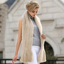 Bufanda de piel de visón para mujer, bufandas de Piel de visón Natural de punto a la moda, chal de invierno 2024 - compra barato