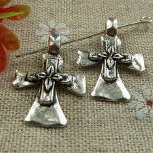 Abalorios de cruz de plata tibetana de 150 piezas 26x18mm #1444 2024 - compra barato