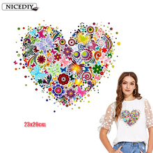 Nicediy Iron On Transfer Patches Heat Transfer Vinyl Sticker Iron On Transfers For Clothes T-shirt Colorful Heart Patch Applique 2024 - buy cheap