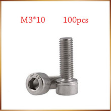Free Shipping 100pcs/Lot Metric Thread DIN912 M3x10 mm M3*10 mm 304 Stainless Steel Hex Socket Head Cap Screw Bolts 2024 - buy cheap