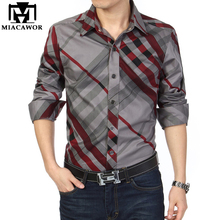 MIACAWOR-Camisa informal de marca para hombre, Camisa de algodón 100% a rayas, de manga larga, ajustada, C142 2024 - compra barato