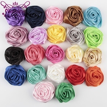 Nishine 30pcs/lot 2" Rolled Soft Satin Rose Flowers Artifcial Solid DIY Fabric Silk Flowers For Kids Headbands Hair Accessories 2024 - buy cheap
