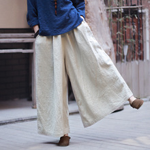 Calça feminina lisa, calça capri de linho larga com cintura elástica e cor sólida 2024 - compre barato
