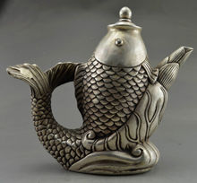Exquisite Chinese Old White Copper hand carved collection decoration fish auspicious teapot 2024 - buy cheap