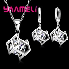 Hot Selling 925 Sterling Silver Fashion Jewelry Set Crystal Earrings Necklace Pendant   For Women Wedding Accessories 2024 - buy cheap