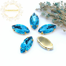 Classic style Turquoise blue horse eye shape Glass Crystal sew on rhinestones with gold claw Diy shose accessories Free shipping 2024 - buy cheap