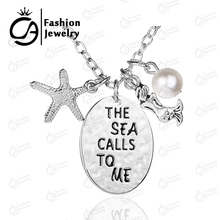 Wholesale The sea calls to me Mermaid Starfish Pearl Charm Necklace Silver Plated Pendant Necklace 20Pcs/Lot #LN1219 2024 - buy cheap