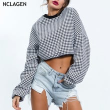 NCLAGEN 2021 Women Quality Sexy Contrast Color Patchwork Sweatshirts Loose Casual Navel Bare Crop Tops Hoodies O Neck Pullovers 2024 - buy cheap