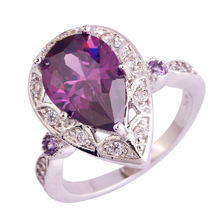 Lingmei  Purple CZ Silver  Plated Ring Size 6 7 8 9 10 11 Women plated Fashion Wholesale 2024 - buy cheap