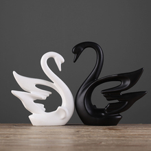 Decorações de cerâmica de cisne para casal, artes e artesanato decorativas nórdicas preto e branco para sala de estar, armário para vinho 2024 - compre barato