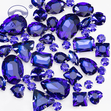 Azul escuro strass de cristal com garra tamanho misto costurar em strass diy flatback vidro strass para roupas 50 unidades/pacote s041 2024 - compre barato