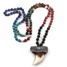 MOODPC Fashion Bohemian Tribal Jewelry 108 Bead Multi Stones Long Knotted Handmade Paved Bull Head Pendant Necklace For Women 2024 - buy cheap