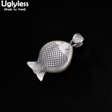 Uglyless 100% Real 999 Full Silver Handmade Fat Fish Pendants Necklaces NO Chains Ethnic Thai Silver Fine Jewelry Hollow Fishes 2024 - buy cheap