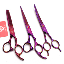 Conjunto de tesouras de cortar cabelo roxo dragon, 3 pçs, 7 polegadas, pet, tesoura de debaste, tesoura curva z3002, suprimentos para cuidado com a animal de estimação 2024 - compre barato