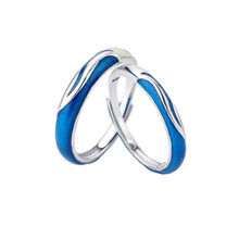 Anéis para casal de prata esterlina 925 real, criativo, simples, com esmalte azul, abertura ajustável, homens, mulheres, anéis 2024 - compre barato