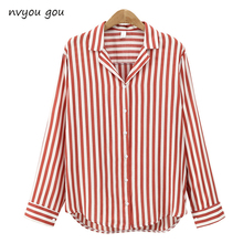 Blusa feminina manga comprida com decote em v, camisas de trabalho para mulheres, blusa listrada para escritório, primavera outono 2019 2024 - compre barato