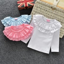 Blusa manga longa de algodão para meninas, camiseta casual sólida de princesa para recém-nascidos outono 2024 - compre barato