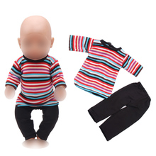 Boneca cothes 43 cm bebê boneca pijamas colorido listrado casual terno apto 18 polegada menina bonecas roupas acessórios f162 2024 - compre barato