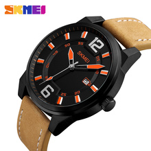 Skmei relógio de quartzo masculino de couro, relógio de marca de luxo fashion casual esportivo para homens, relógio de pulso 2024 - compre barato