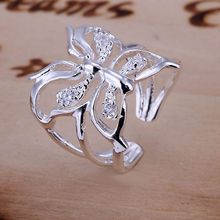 Женское и мужское кольцо с бабочкой из циркония, открытое серебряное кольцо с покрытием из серебра 925 пробы, подарок SMTR035 2024 - купить недорого