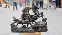 Китайская счастливая статуя фэн-шуй из чистой бронзы с тремя лошадьми для скалолазания 2024 - купить недорого