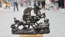 Chinese Feng Shui Pure Bronze Three Horses Mountain climbing Lucky Statue 2024 - buy cheap