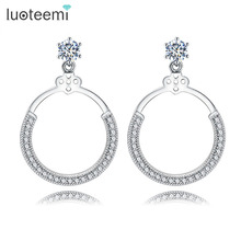 LUOTEEMI Birdal White Gold-Color New Korean Ear Jacket Design Crystal Zircon Paved Round Circle Stud Earring For Women Brinco 2024 - buy cheap
