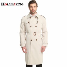 Holyrising-gabardina larga de S-6XL para hombre, abrigo clásico de moda británica, cortavientos ajustado, doble botonadura, color Beige sólido 2024 - compra barato