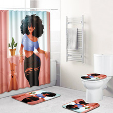 Moda sexy áfrica menina banheiro cortina de chuveiro pedestal assento do toalete esteira + tampa banho decoração casa anti deslizamento tapete 4 pçs 2024 - compre barato
