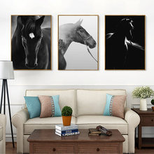 Cuadro de Animal de caballo blanco y negro para decoración del hogar, lienzo nórdico, Impresión de arte de pared, póster de arte minimalista realista para sala de estar 2024 - compra barato