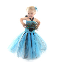 Vestido de princesa tutu de malha com pena de pavão, para crianças para casamento, festas de aniversário para halloween 2024 - compre barato