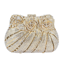 Golden Flower Luxury Crystal Evening Bag Rose Diamond Banquet Bag Sparkly Diamante Wedding Party Purse Pochette Clutch Bag 88176 2024 - buy cheap