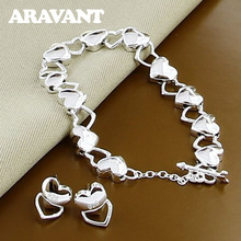 925 Silver Heart Bracelets Earrings Sets For Women Wedding Party Jewelry 2024 - buy cheap