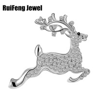 2 Inch White Gold Reindeer Brooch with Full of Crystals Christmas Gift Pins 2024 - buy cheap