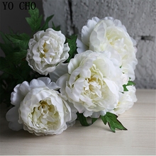 YO CHO Peony Bouquet Artificial Silk Flower Bridal White Peonies Wedding Bouquet Home Party Festival Decoration Christmas Wreath 2024 - buy cheap