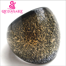Anillo de moda de serpiente roja hecho a mano, anillo de cristal de Murano con diseño de lámina dorada, negro 2024 - compra barato